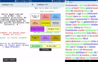 Captures d’image de l’application d’aide à la lecture TextVision